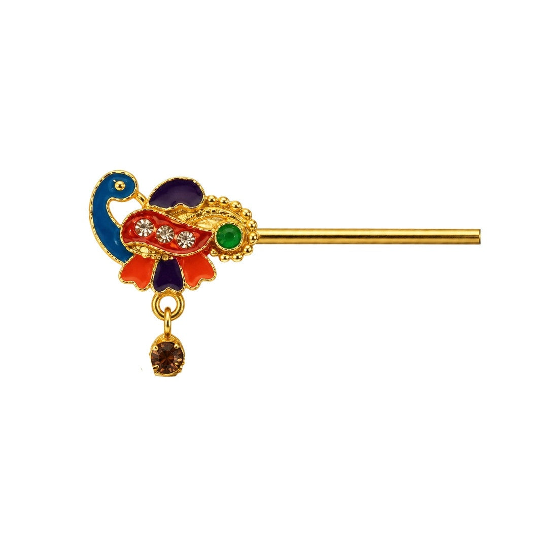Designer Blue and Red Peacock Laddu Gopal Bansuri with Green Stone