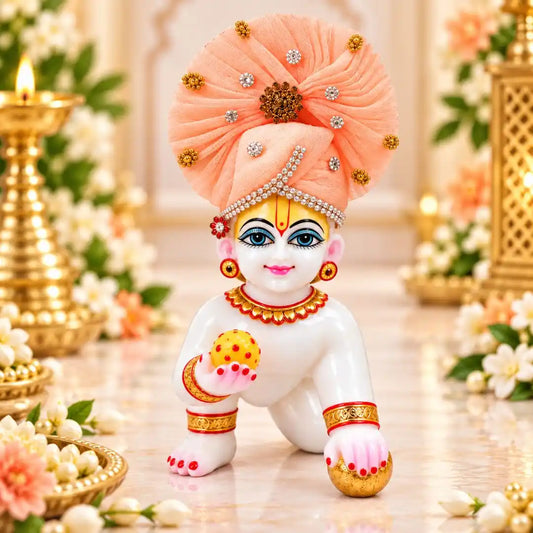 Zari and Stone Work Orange Mukut for Bal Gopal