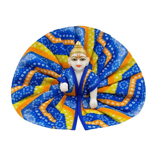 Handcrafted Bandhani Printed Blue & Yellow Laddu Gopal Dress (Poshak)