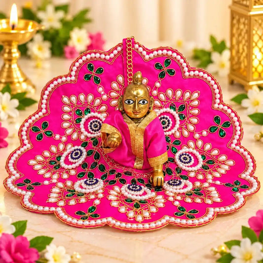 Handmade Rani Pink Laddu Gopal Heavy Dress With Beads Work