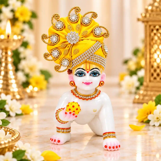 Yellow Jarkan Decorated Mukut for Laddu Gopal