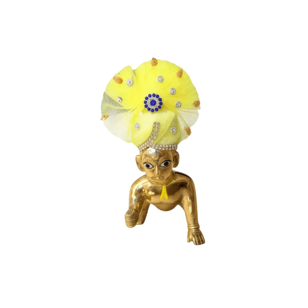 Beautiful Zari & Stone Work Yellow Mukut for Bal Gopal