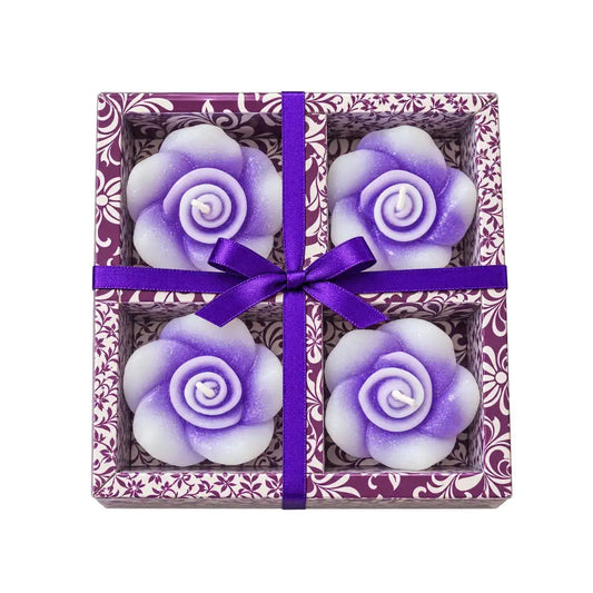 Handcrafted Rose-Shaped Scented Floating Candles – Lavender Purple (Set of 4)