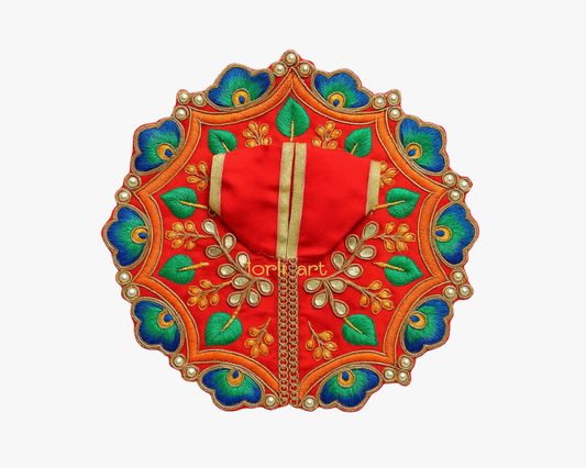 Red Peacock Embroidered Dress for Laddu Gopal