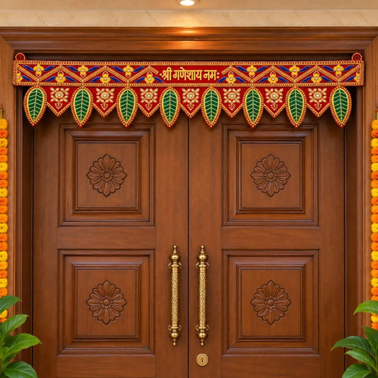 Handcrafted Red & Gold Shree Ganeshaya Namah Decorative Door Toran