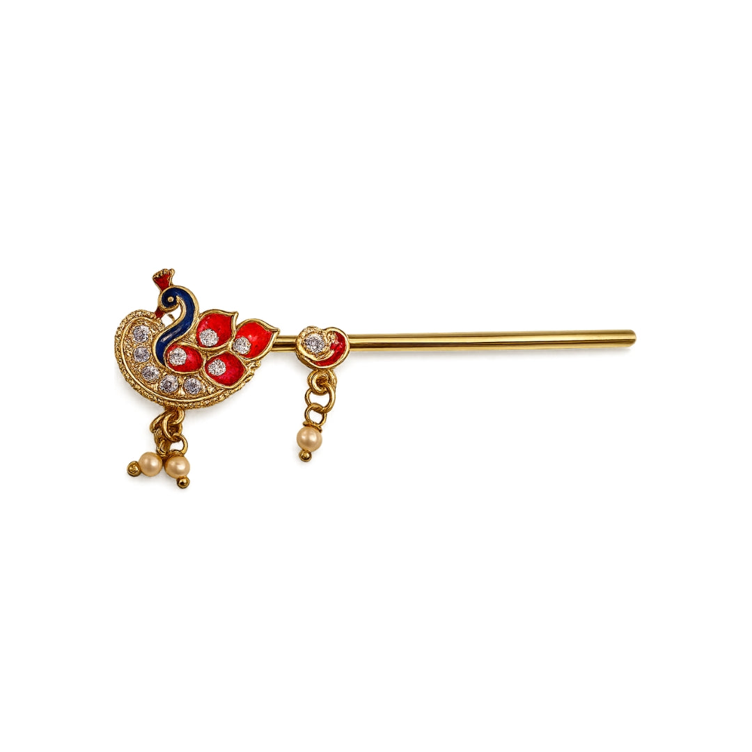 Red & Orange Peacock Bansuri for Laddu Gopal with Jarkan Work & Beads