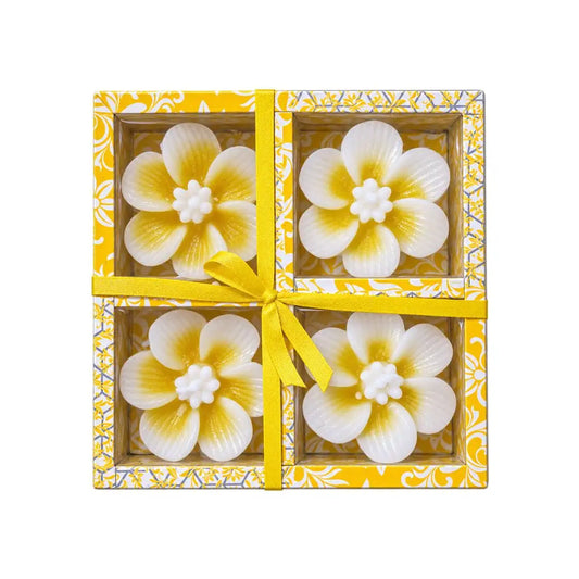 Decorative Floral Yellow & White Scented Floating Candles – Set of 4