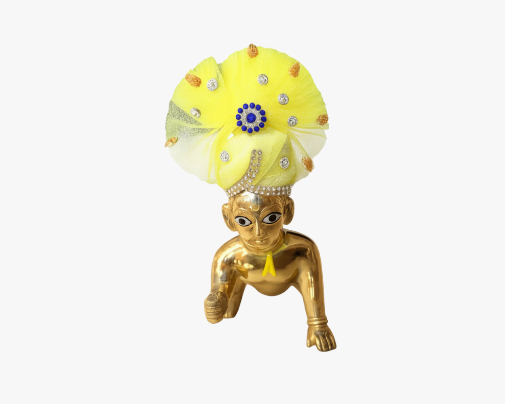 Beautiful Zari & Stone Work Yellow Mukut for Bal Gopal Lordkart