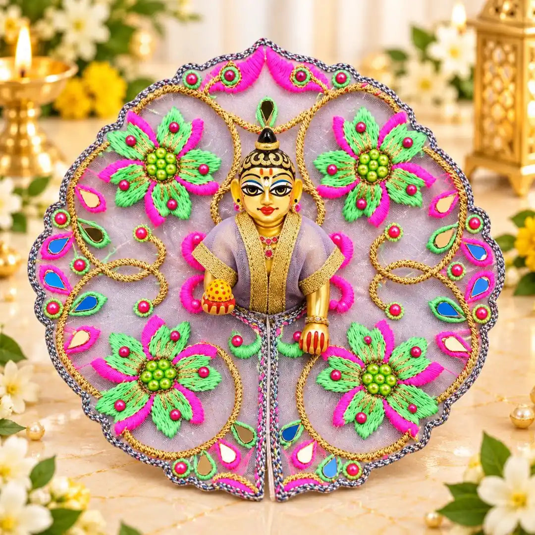 Designer Floral Embroidered Transparent Dress for Laddu Gopal ji
