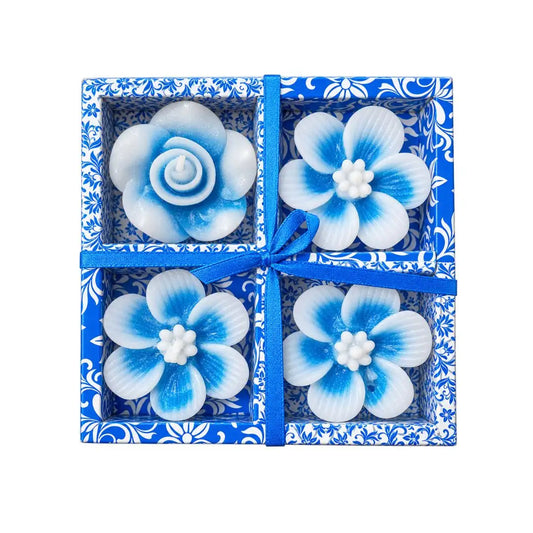 Scented Flower Floating Candles - Set of 4 (Blue & White Floral Gift Set)