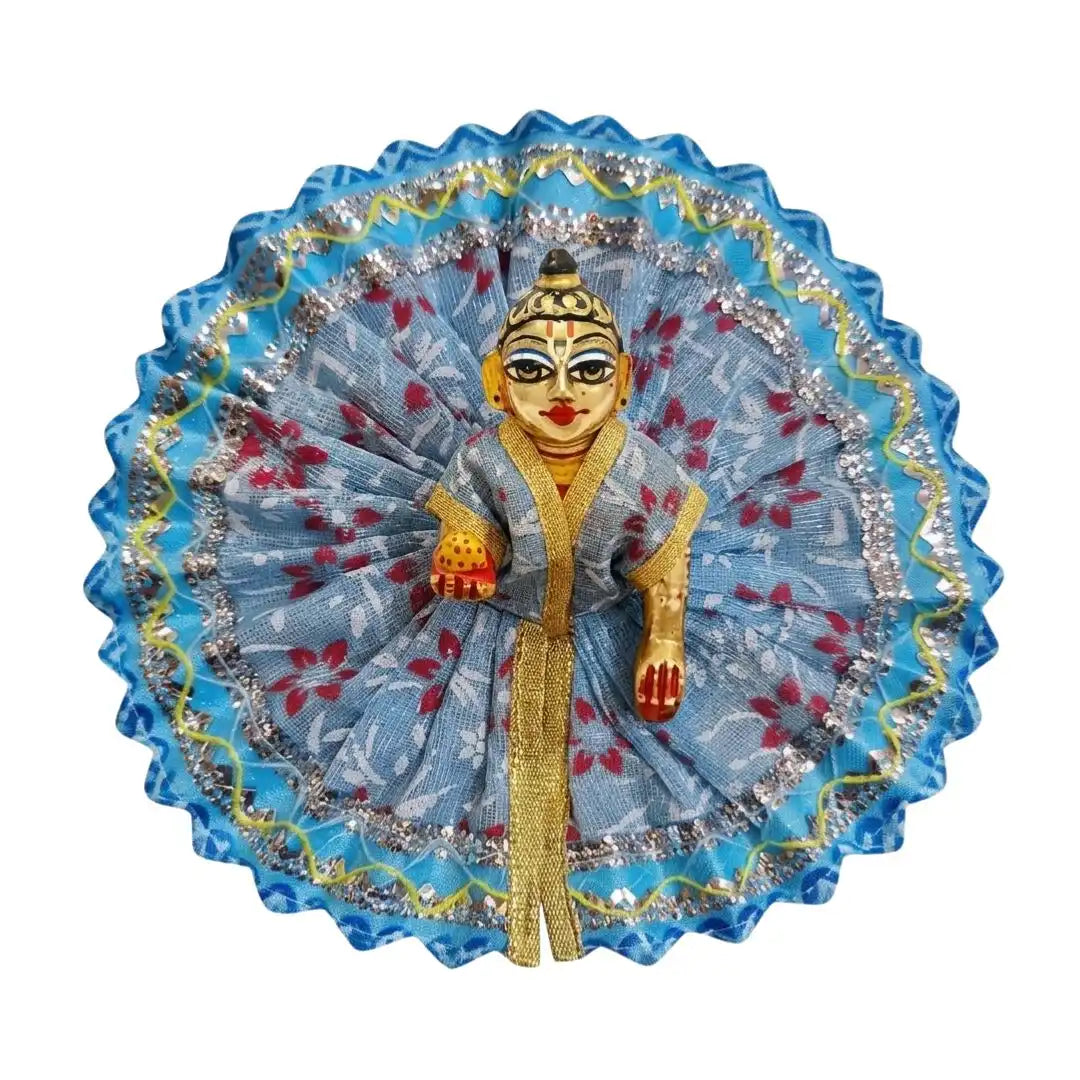 Handmade Sky Blue Floral Dress for Laddu Gopal Ji - No. 3