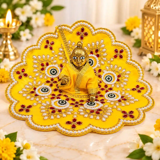 Fancy Yellow Laddu Gopal Heavy Dress with Beads Work
