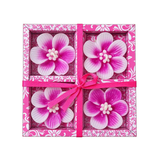 Handcrafted Pink Flower Floating Candles - Scented Set of 4