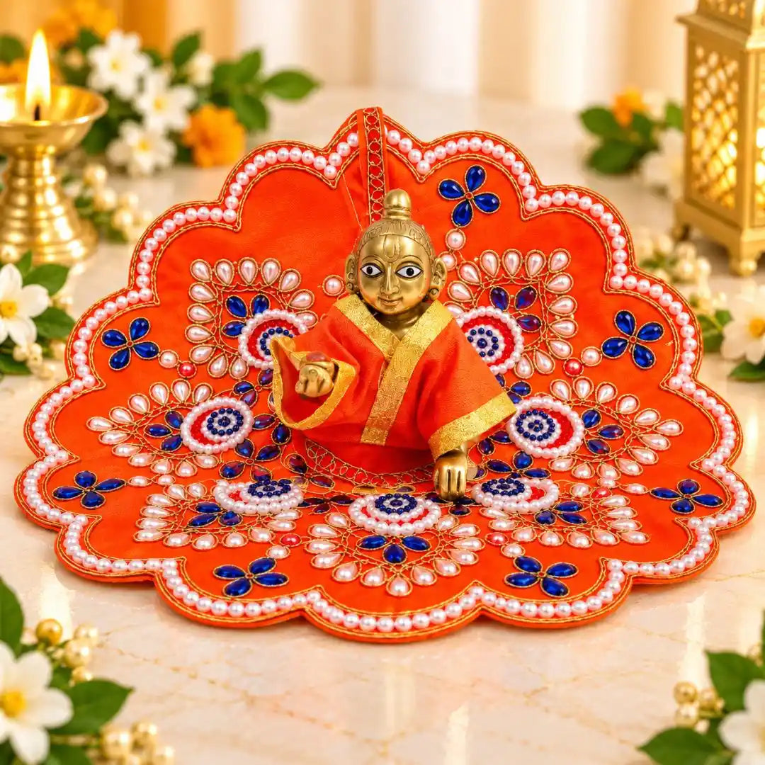 Fancy Orange Laddu Gopal Heavy Dress with Beads & Stone Work