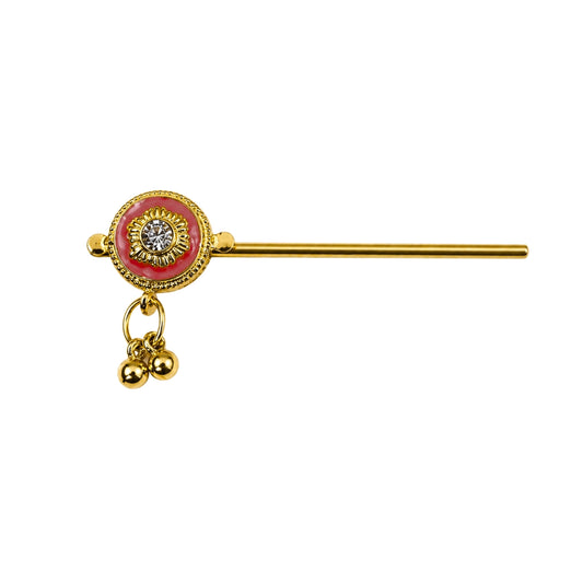 Red Enamel Gold Finish Laddu Gopal Bansuri Krishna Flute Accessory