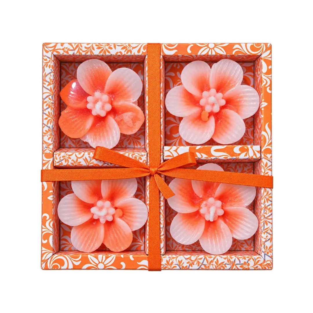 Orange Flower Shaped Scented Floating Candles for Diwali Decoration Set of 4
