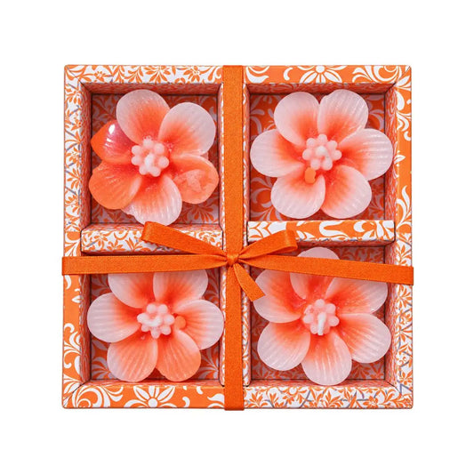 Orange Flower Shaped Scented Floating Candles for Diwali Decoration Set of 4