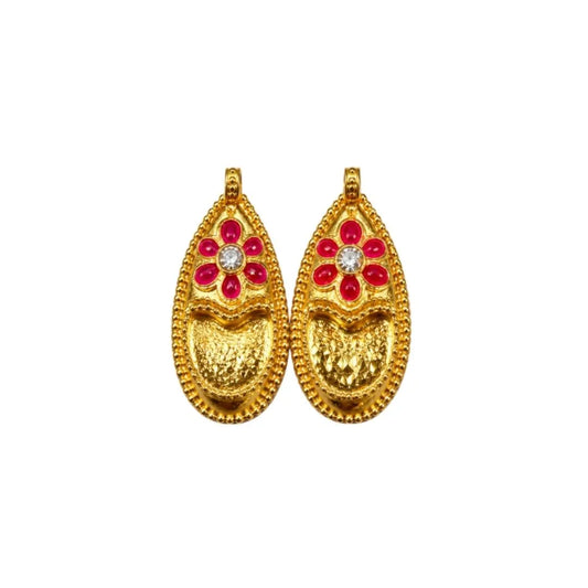 Premium Golden & Red Stone Metal Mojari Size 3 for Laddu Gopal Shringar