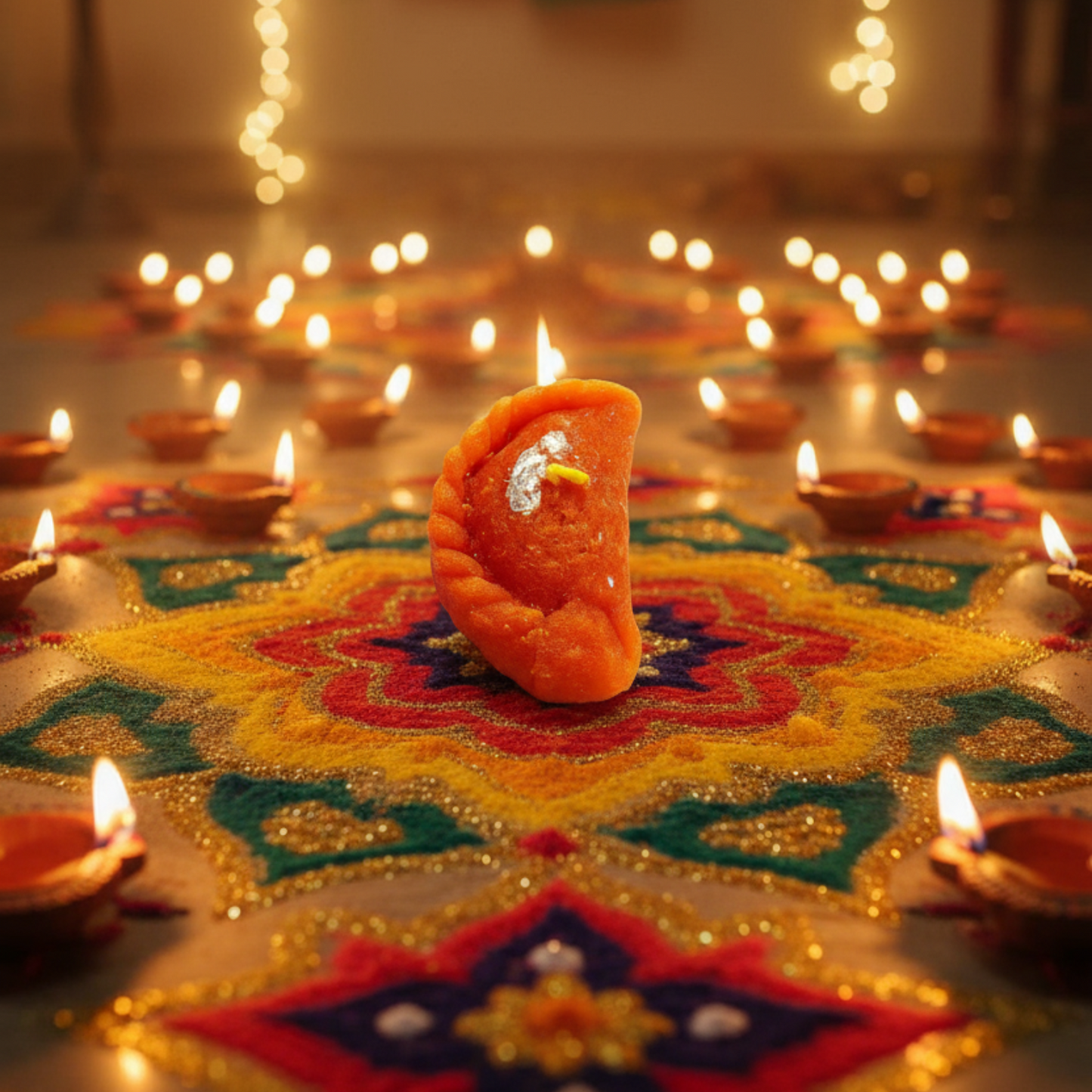 Premium Gujhiya Design Silver-Coated Festive Decorative Candle