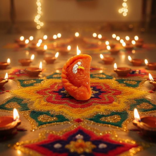 Premium Gujhiya Design Silver-Coated Festive Decorative Candle