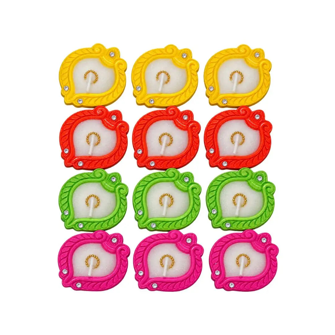 Handcrafted Multi-Colored Scented Wax Diya Set of 12 for Diwali