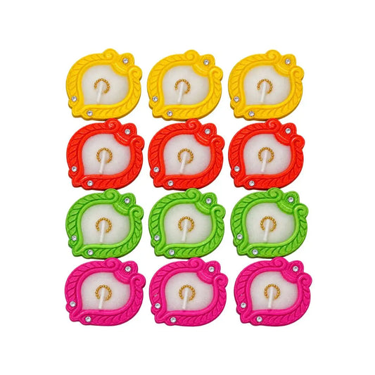 Handcrafted Multi-Colored Scented Wax Diya Set of 12 for Diwali