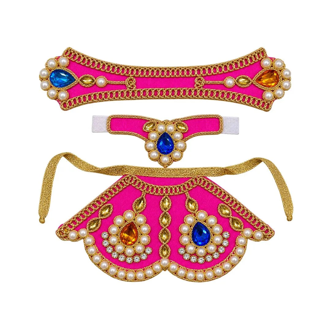 Premium Rani Pink Mata Rani Poshak Set with Beads & Stone Work– 3 Inch