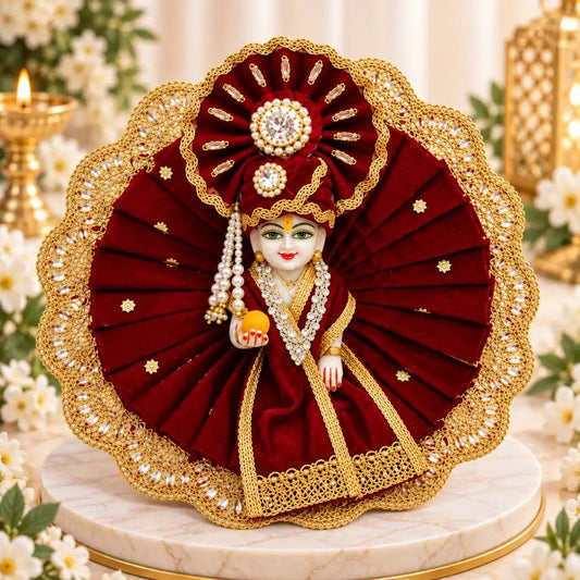 Fancy Maroon Red Laddu Gopal Heavy Dress with Pagadi & Patka