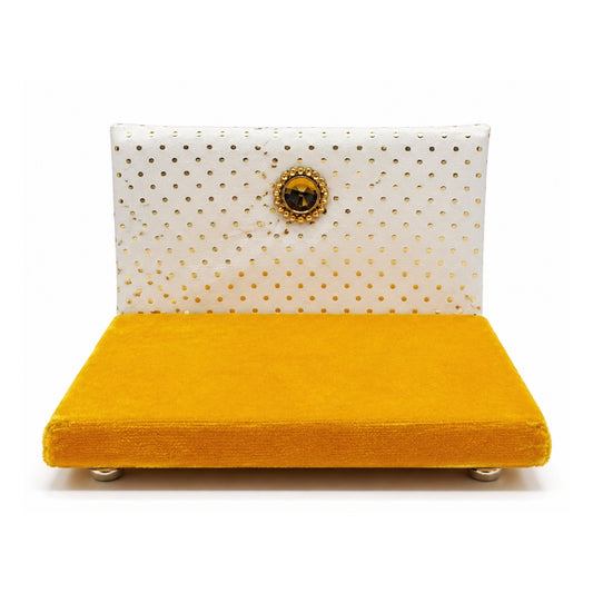 Premium Yellow Velvet Laddu Gopal Singhasan with Decorative Back