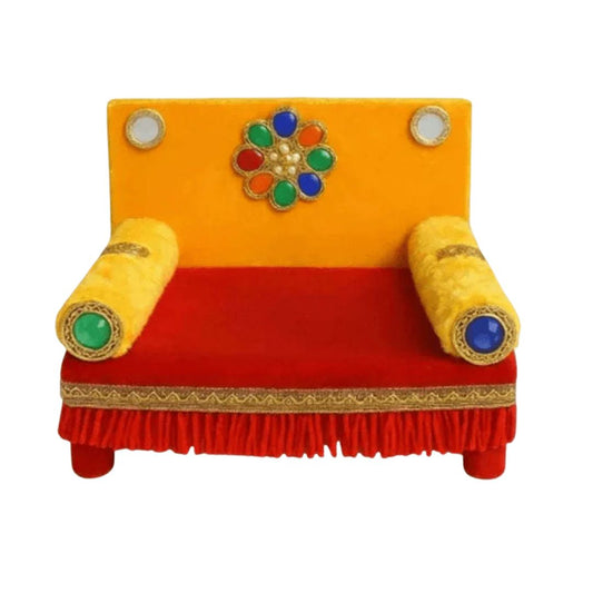 Decorative Yellow Velvet Singhasan for Bal Gopal