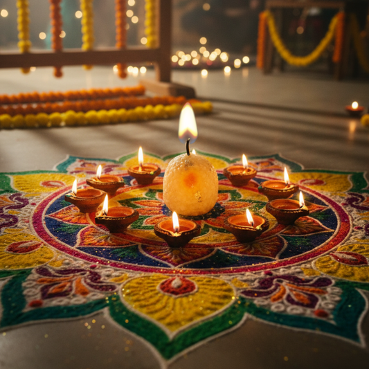 Premium Laddu Design Silver-Coated Festive Decorative Candle