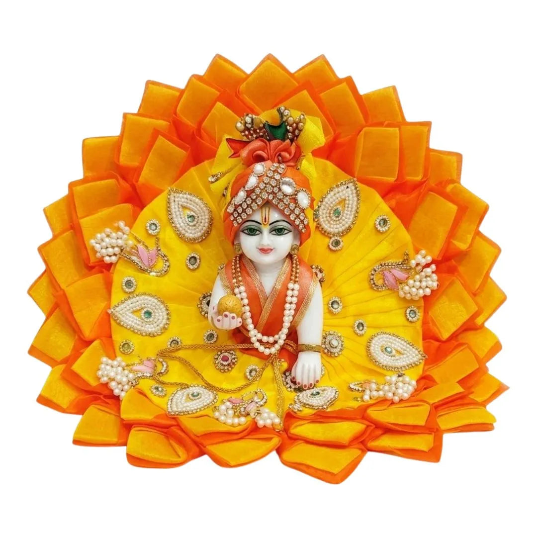 Fancy Yellow Orange Heavy Laddu Gopal Dress with Pagdi