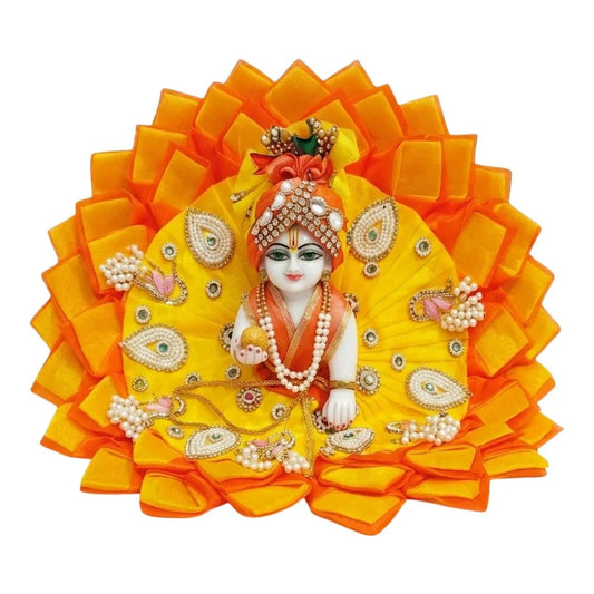 Fancy Yellow Orange Heavy Laddu Gopal Dress with Pagdi