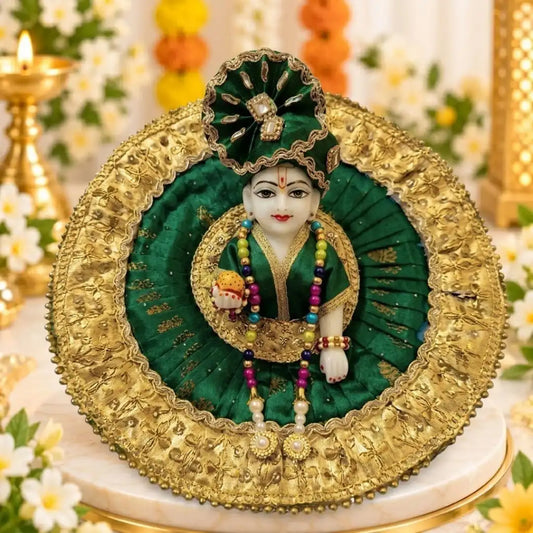Fany Green Heavy Laddu Gopal Dress with Pagdi & Beads Patka