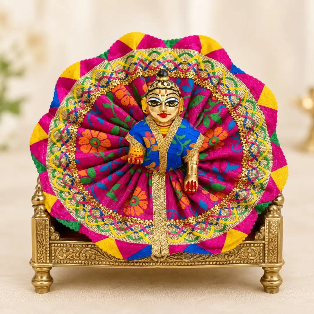 Handmade Multicolor Floral Magenta Yellow Fancy Dress for Laddu Gopal