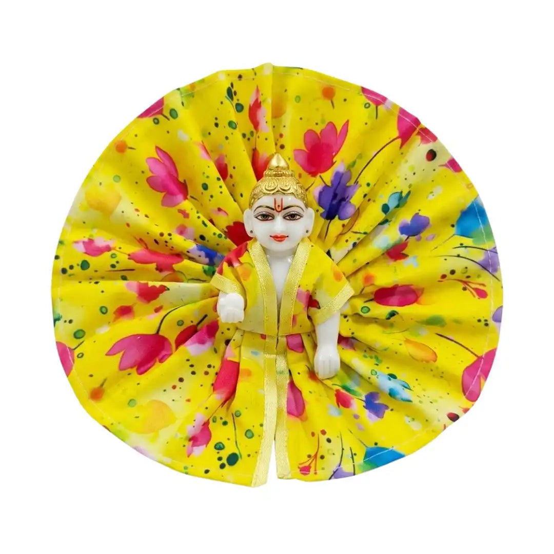 Vibrant Yellow Floral Printed Laddu Gopal Dress (Poshak)