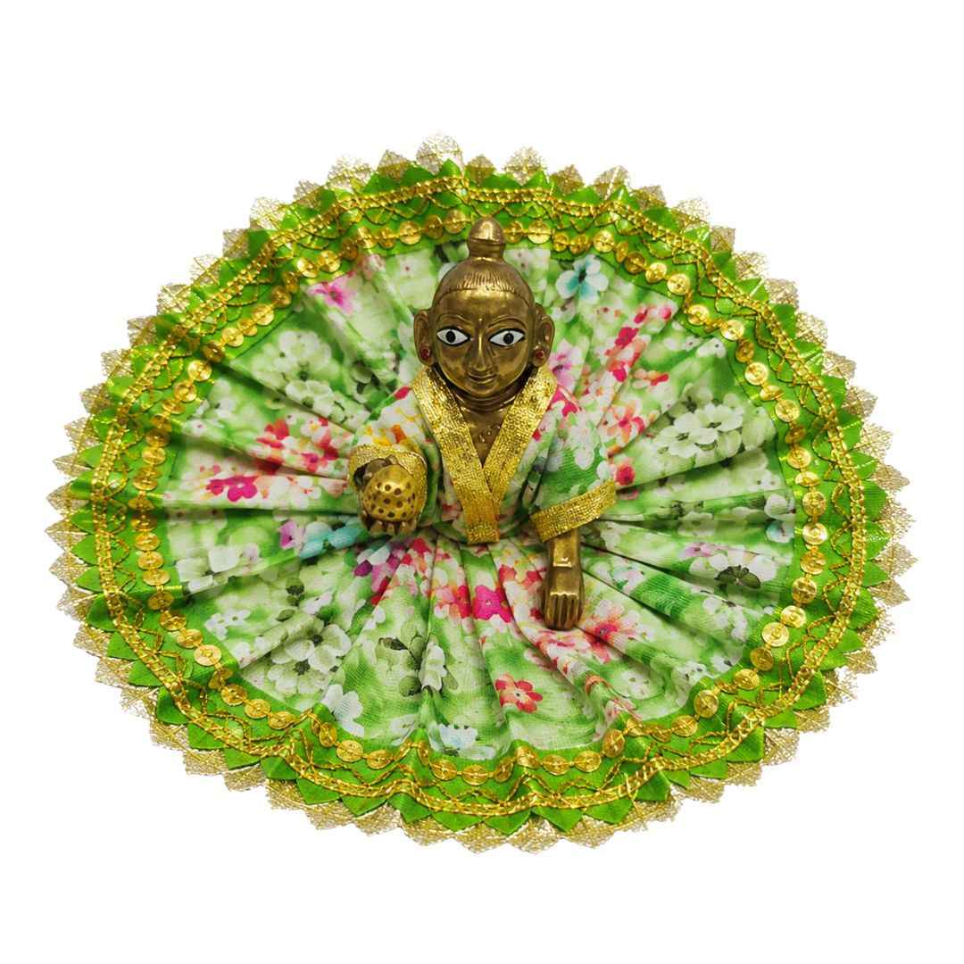 Light Green Floral Cotton Laddu Gopal Summer Dress