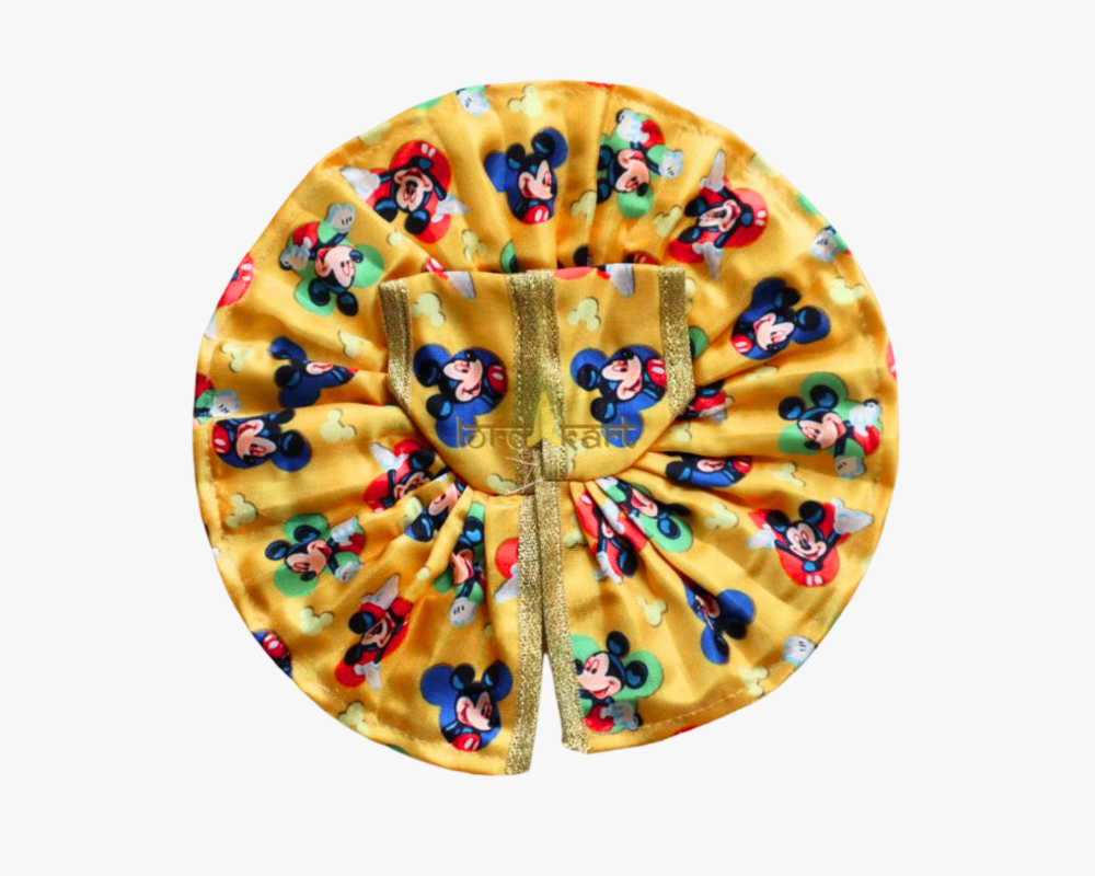 Mickey Mouse Printed Yellow Silk Poshak for Bal Gopal Lordkart