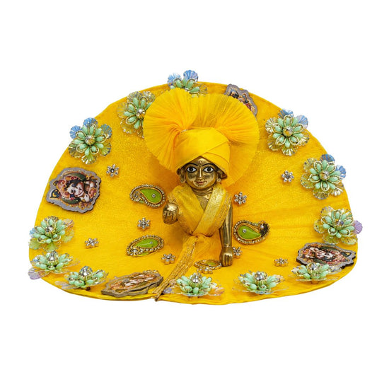Premium Yellow Heavy Laddu Gopal Dress with Pagadi