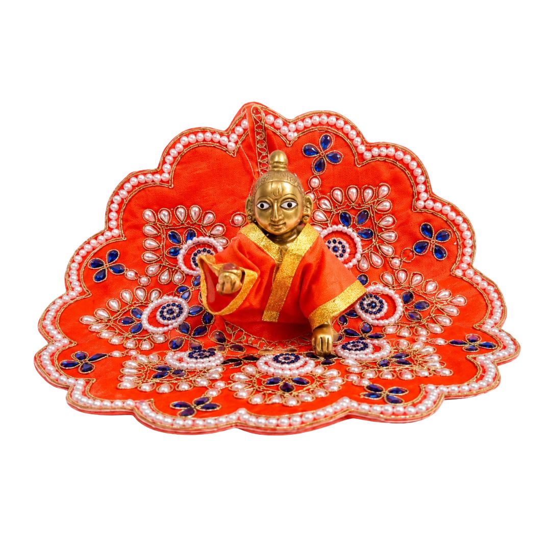 Fancy Orange Laddu Gopal Heavy Dress with Beads & Stone Work