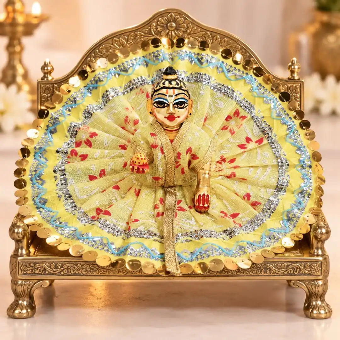 Handmade Yellow Golden Floral Design Dress for Laddu Gopal - Size No. 3