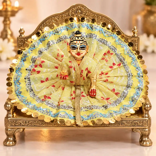Handmade Yellow Golden Floral Design Dress for Laddu Gopal - Size No. 3