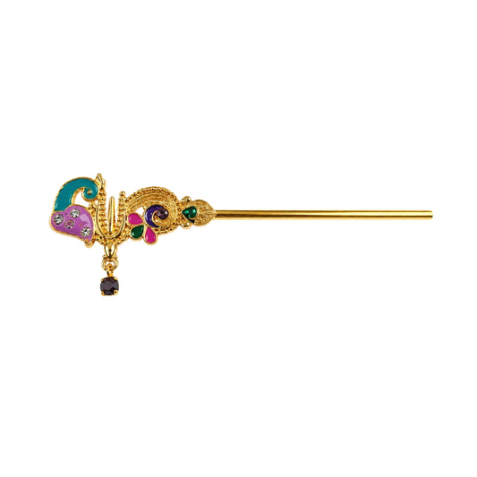 Lordkart Golden and Red Enamel Stone Studded Flute for Laddu Gopal