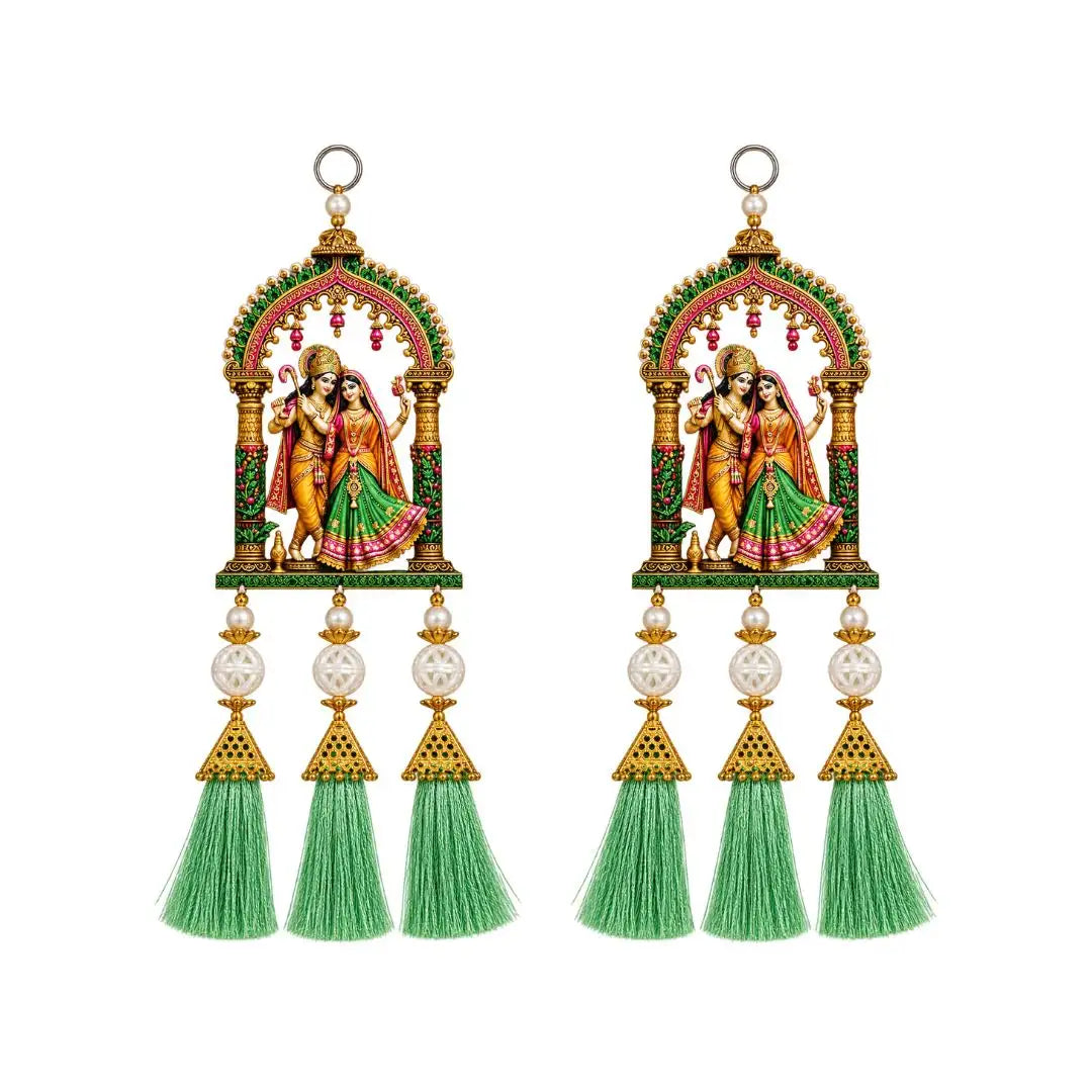 Beautiful Radha Krishna Door Latkan Pair with Green Tassels