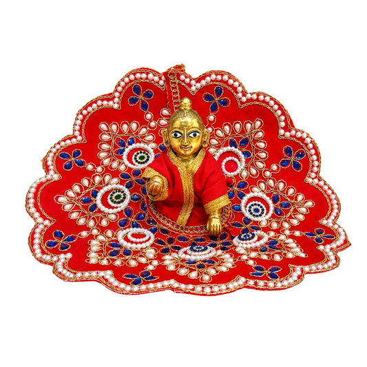 Fancy Red and Blue Beads Heavy Laddu Gopal Dress for Shringar