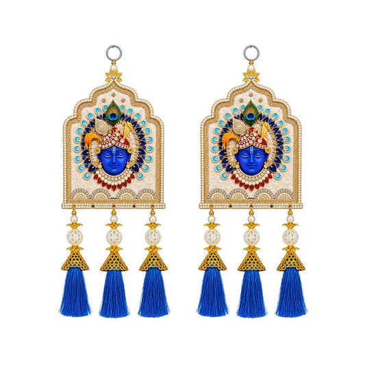 Premium Blue & Golden Krishna Face Door Latkan Pair for Diwali Decoration