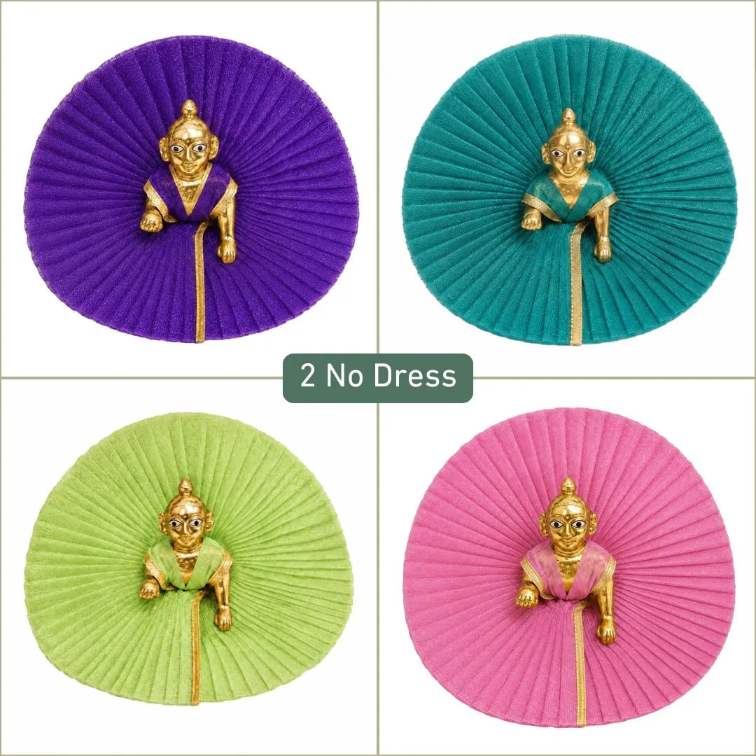 Laddu Gopal Multi-Color Pleated Poshak Combo (Size 2) - Set of 4 Dresses
