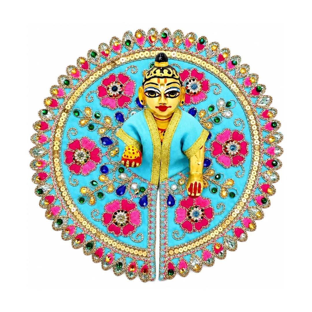 Premium Blue Heavy Embroidered Laddu Gopal Poshak - Size 4