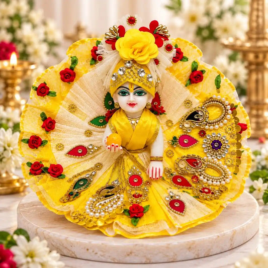 Premium Yellow Cream Laddu Gopal Heavy Dress with Pagdi