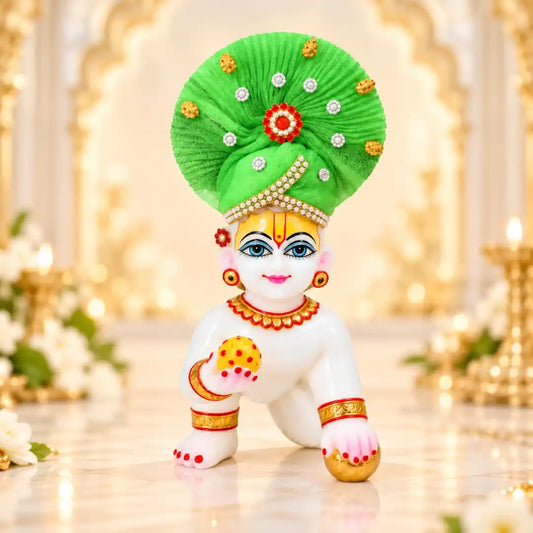 Zari and Stone Work Green Mukut for Bal Gopal